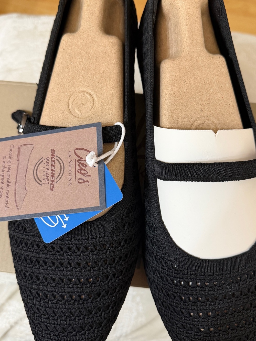 Skechers Black Knit Pointed Toe Slip-On Crochet Ballet Flats